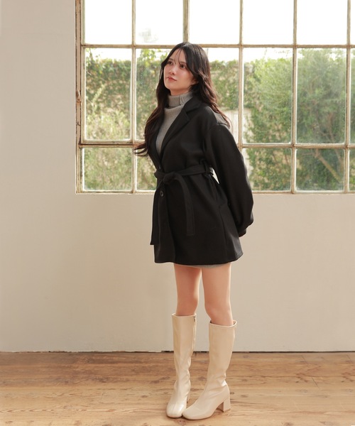 M DOLLY（エムドリー）の「tailored middle nebula coat/テーラードミドルネーブラコート（ステンカラーコート・レディース・ベージュ/ブラック・FREE）」の8枚目の写真