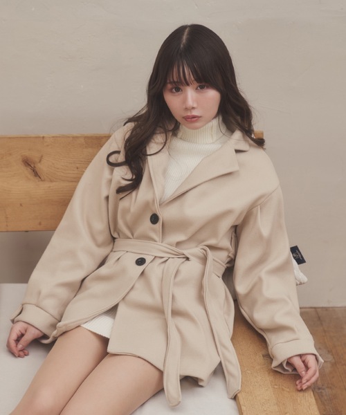M DOLLY（エムドリー）の「tailored middle nebula coat/テーラードミドルネーブラコート（ステンカラーコート・レディース・ベージュ/ブラック・FREE）」の9枚目の写真
