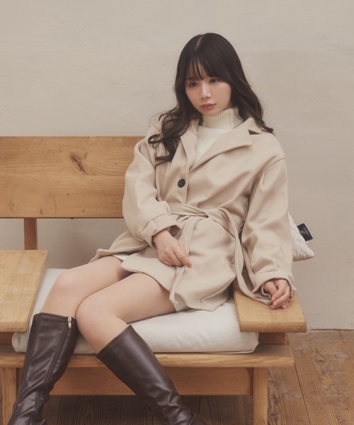 M DOLLY（エムドリー）の「tailored middle nebula coat/テーラードミドルネーブラコート（ステンカラーコート・レディース・ベージュ/ブラック・FREE）」の10枚目の写真