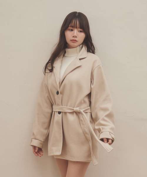 M DOLLY（エムドリー）の「tailored middle nebula coat/テーラードミドルネーブラコート（ステンカラーコート・レディース・ベージュ/ブラック・FREE）」の11枚目の写真