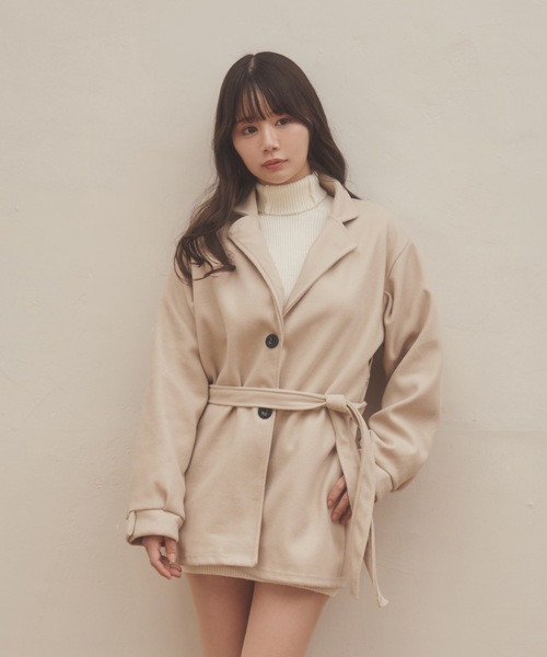 M DOLLY（エムドリー）の「tailored middle nebula coat/テーラードミドルネーブラコート（ステンカラーコート・レディース・ベージュ/ブラック・FREE）」の12枚目の写真