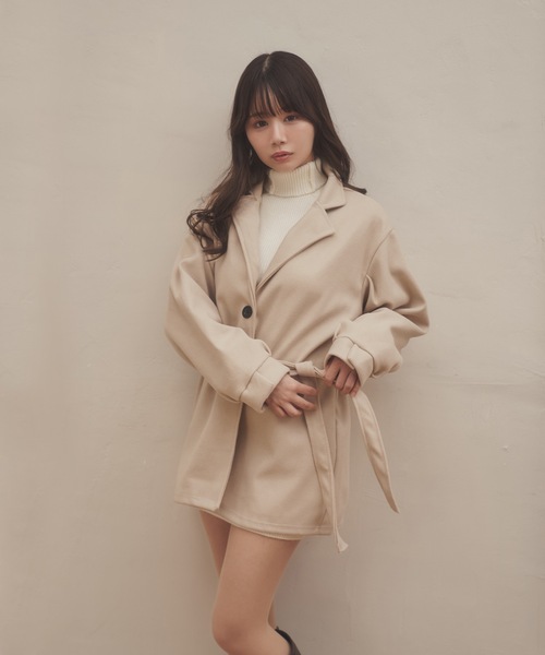 M DOLLY（エムドリー）の「tailored middle nebula coat/テーラードミドルネーブラコート（ステンカラーコート・レディース・ベージュ/ブラック・FREE）」の13枚目の写真