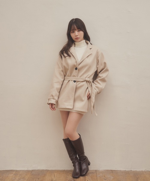 M DOLLY（エムドリー）の「tailored middle nebula coat/テーラードミドルネーブラコート（ステンカラーコート・レディース・ベージュ/ブラック・FREE）」の14枚目の写真