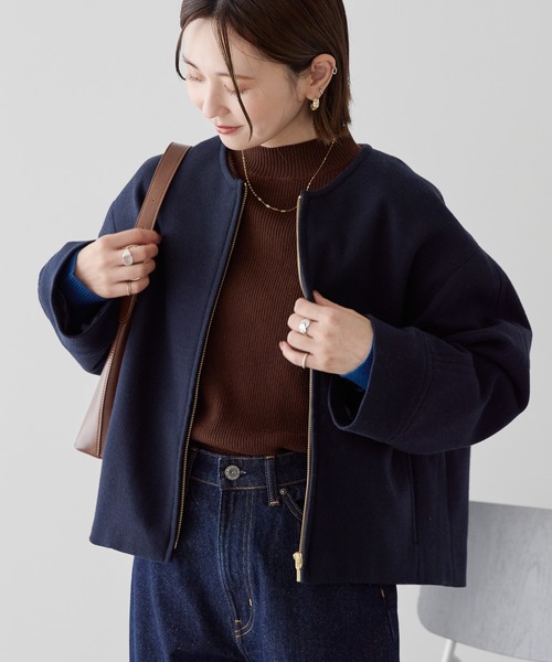 AMERICAN HOLIC（アメリカンホリック）の「【選べる丈】中空FIBERノーカラーコート（その他アウター・レディース・ネイビー/ブラック・M/L）」の2枚目の写真