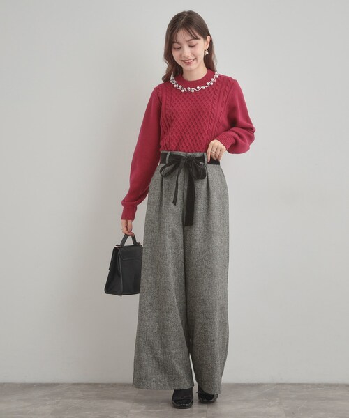 couture brooch（クチュールブローチ）の「【上品華やか・通勤】ラメツイード ワイドパンツ（その他パンツ・レディース・ブラウン系その他/ブラック/オフホワイト・40/42/36/38）」の13枚目の写真