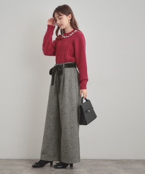 couture brooch（クチュールブローチ）の「【上品華やか・通勤】ラメツイード ワイドパンツ（その他パンツ・レディース・ブラウン系その他/ブラック/オフホワイト・40/42/36/38）」の14枚目の写真