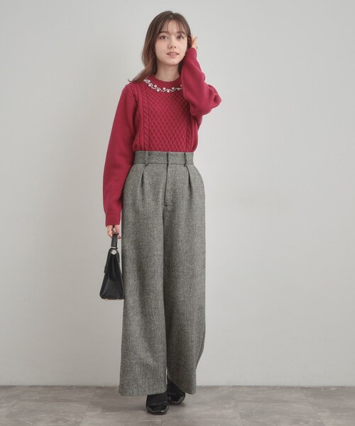 couture brooch（クチュールブローチ）の「【上品華やか・通勤】ラメツイード ワイドパンツ（その他パンツ・レディース・ブラウン系その他/ブラック/オフホワイト・40/42/36/38）」の16枚目の写真