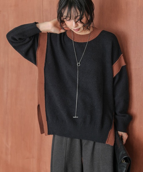 La-gemme(ラジェム)の「サイドスリットバイカラーニット(ニット/セーター・レディース・ブラック/ベージュ/アイボリー・フリー)」の13枚目の写真