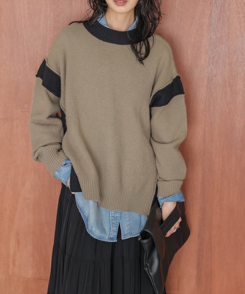 La-gemme(ラジェム)の「サイドスリットバイカラーニット(ニット/セーター・レディース・ブラック/ベージュ/アイボリー・フリー)」の17枚目の写真