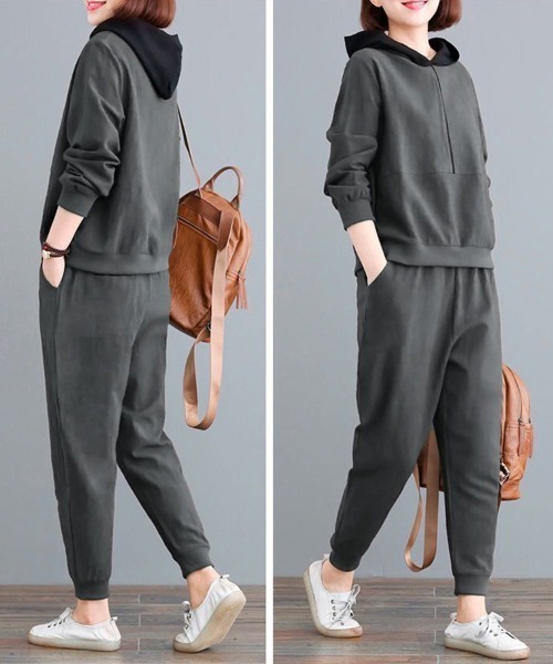 SallyLunn(サリーラン)の「トレーニング上下セットウェア(セットアップ・レディース・グレー/ブラック・L/M)」の5枚目の写真