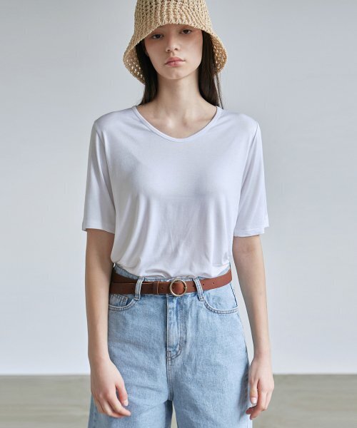 NICK&NICOLE(ニックアンドニコール)の「BASIC HALF TEE_WHITE(Tシャツ/カットソー・レディース・その他・FREE)」の1枚目の写真