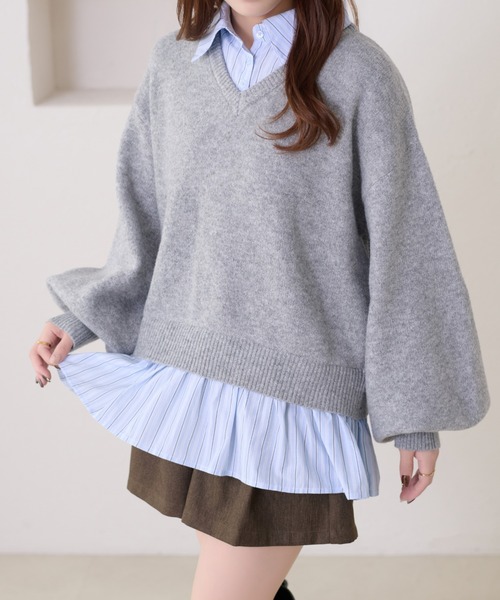 apres jour clair(アプレジュールクレア)の「【apres jour clair】襟付きドッキングニット【ZOZOTOWN限定アイテム】(ニット/セーター・レディース・ベージュ/チャコールグレー/ブラウン系その他/アイボリー/グレー/ネイビー/ピンク・X-LARGE/フリー)」の4枚目の写真