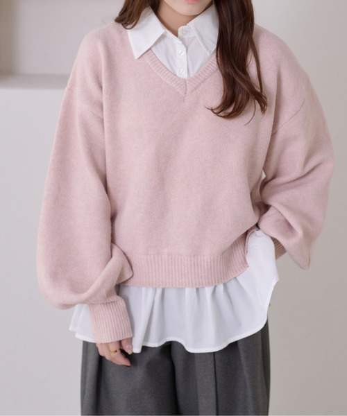 apres jour clair(アプレジュールクレア)の「【apres jour clair】襟付きドッキングニット【ZOZOTOWN限定アイテム】(ニット/セーター・レディース・ベージュ/チャコールグレー/ブラウン系その他/アイボリー/グレー/ネイビー/ピンク・X-LARGE/フリー)」の7枚目の写真