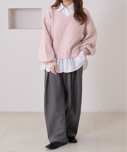 セール】【apres jour clair】襟付きドッキングニット【ZOZOTOWN限定