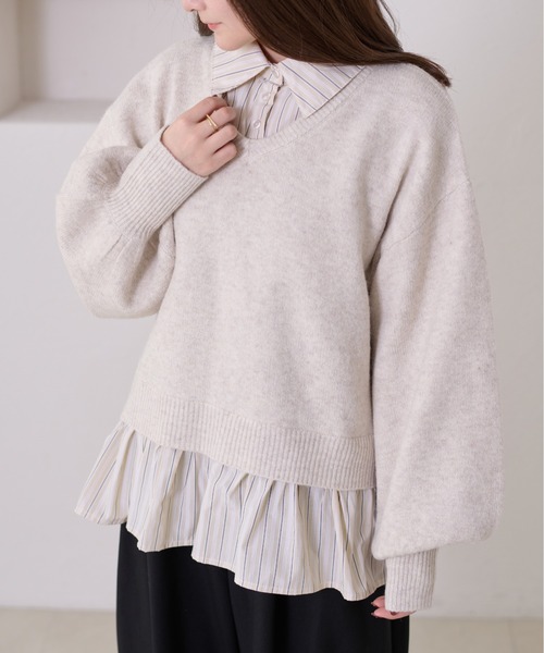 apres jour clair(アプレジュールクレア)の「【apres jour clair】襟付きドッキングニット【ZOZOTOWN限定アイテム】(ニット/セーター・レディース・ベージュ/チャコールグレー/ブラウン系その他/アイボリー/グレー/ネイビー/ピンク・X-LARGE/フリー)」の21枚目の写真