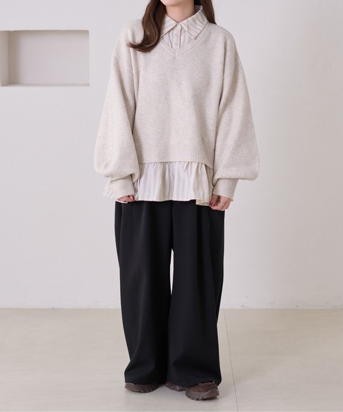 apres jour clair(アプレジュールクレア)の「【apres jour clair】襟付きドッキングニット【ZOZOTOWN限定アイテム】(ニット/セーター・レディース・ベージュ/チャコールグレー/ブラウン系その他/アイボリー/グレー/ネイビー/ピンク・X-LARGE/フリー)」の15枚目の写真