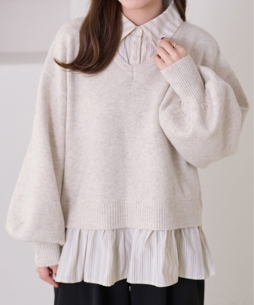 apres jour clair(アプレジュールクレア)の「【apres jour clair】襟付きドッキングニット【ZOZOTOWN限定アイテム】(ニット/セーター・レディース・ベージュ/チャコールグレー/ブラウン系その他/アイボリー/グレー/ネイビー/ピンク・X-LARGE/フリー)」の20枚目の写真
