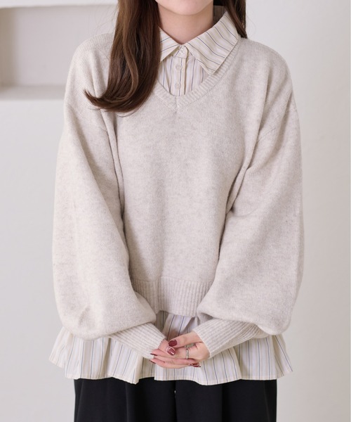 apres jour clair(アプレジュールクレア)の「【apres jour clair】襟付きドッキングニット【ZOZOTOWN限定アイテム】(ニット/セーター・レディース・ベージュ/チャコールグレー/ブラウン系その他/アイボリー/グレー/ネイビー/ピンク・X-LARGE/フリー)」の19枚目の写真