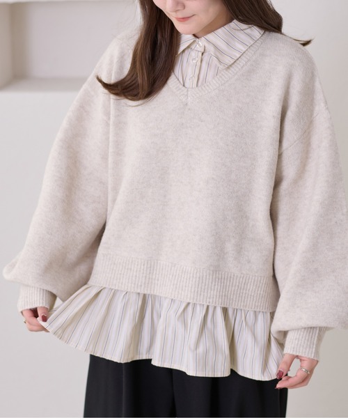 apres jour clair(アプレジュールクレア)の「【apres jour clair】襟付きドッキングニット【ZOZOTOWN限定アイテム】(ニット/セーター・レディース・ベージュ/チャコールグレー/ブラウン系その他/アイボリー/グレー/ネイビー/ピンク・X-LARGE/フリー)」の18枚目の写真