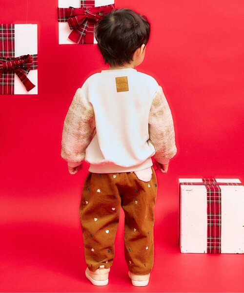 apres les cours（アプレレクール）の「tiny bear 袖ボアチェックトレーナー（スウェット・キッズ・アイボリー・110/100/90/80/120）」の3枚目の写真