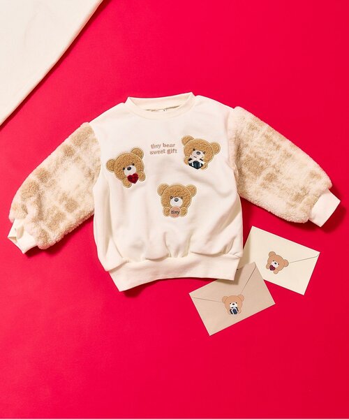 apres les cours（アプレレクール）の「tiny bear 袖ボアチェックトレーナー（スウェット・キッズ・アイボリー・110/100/90/80/120）」の4枚目の写真