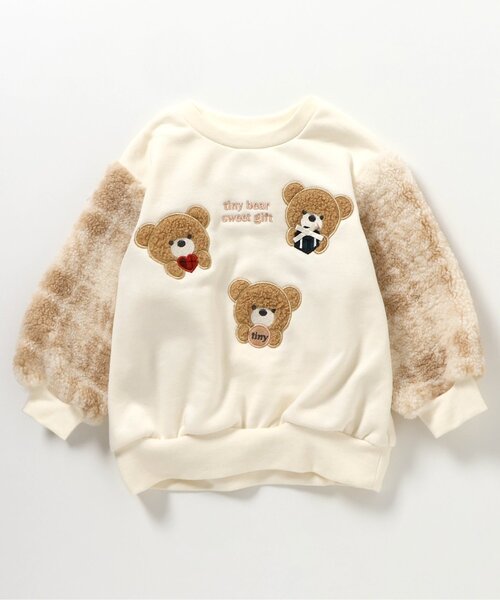 apres les cours（アプレレクール）の「tiny bear 袖ボアチェックトレーナー（スウェット・キッズ・アイボリー・110/100/90/80/120）」の6枚目の写真