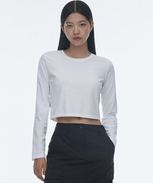 [クールタンダード] ウィメンズ クルーネック クロップ 長袖Tシャツ [ホワイト]