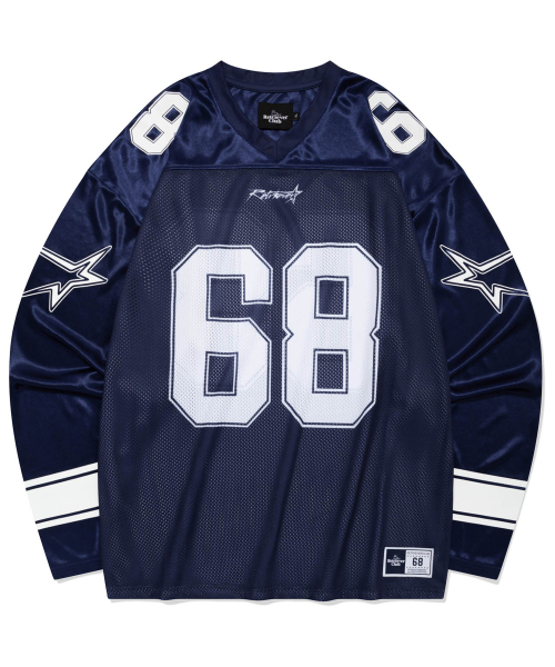 Retriever Club（レトリーバークラブ）の「68 LONG FOOTBALL JERSEY [NAVY]（Tシャツ/カットソー・レディース・その他・SMALL/MEDIUM/LARGE）」の2枚目の写真