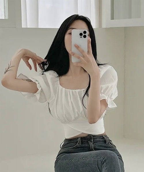 VIBGYOR Women（ヴィブジョー　ウィメン）の「【Mayree】ワッシャー オフショルダー バルーン 半袖 ブラウス（シャツ/ブラウス・レディース・ピンク/ブルー・MEDIUM/SMALL）」の3枚目の写真