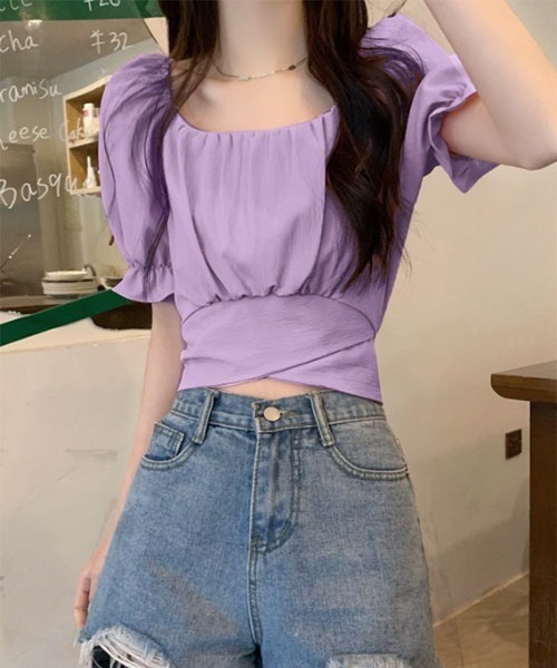 VIBGYOR Women（ヴィブジョー　ウィメン）の「【Mayree】ワッシャー オフショルダー バルーン 半袖 ブラウス（シャツ/ブラウス・レディース・ピンク/ブルー・MEDIUM/SMALL）」の8枚目の写真