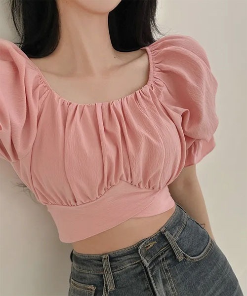 VIBGYOR Women（ヴィブジョー　ウィメン）の「【Mayree】ワッシャー オフショルダー バルーン 半袖 ブラウス（シャツ/ブラウス・レディース・ピンク/ブルー・MEDIUM/SMALL）」の11枚目の写真