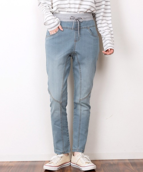 MARAI（マーライ）の「デニムサルエル イージーパンツ ウエストリブ（デニムパンツ・レディース・ワンウォッシュ/ネイビー/ブルー・M/LL/L/4L/3L）」の8枚目の写真