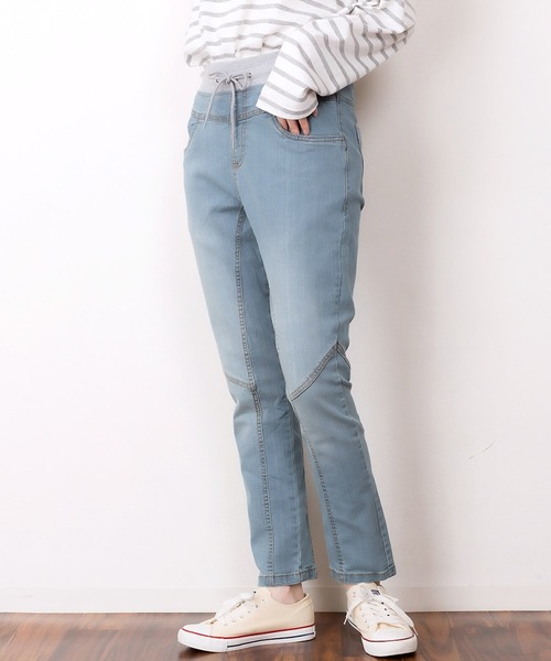 MARAI（マーライ）の「デニムサルエル イージーパンツ ウエストリブ（デニムパンツ・レディース・ワンウォッシュ/ネイビー/ブルー・M/LL/L/4L/3L）」の12枚目の写真
