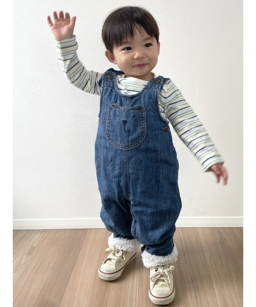 GAP(ギャップ)の「あったか裏地 デニム くまさんポケット オーバーオール (ベビー)(サロペット/オーバーオール・キッズ・インディゴブルー・60cm/80cm/70cm/90cm)」の7枚目の写真