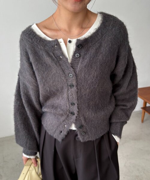 CAPRICIEUX LE'MAGE（カプリシューレマージュ）の「【前後2WAY】モヘア起毛パフカーディガン（カーディガン/ボレロ・レディース・チャコールグレー/ピンク/モカ・FREE）」の7枚目の写真