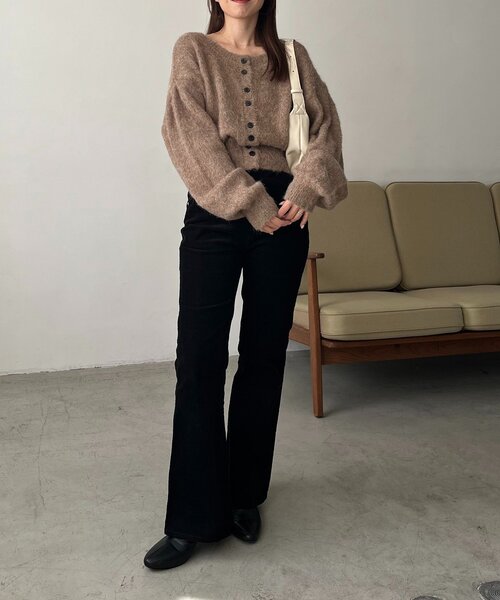 セール】【前後2WAY】モヘア起毛パフカーディガン（カーディガン