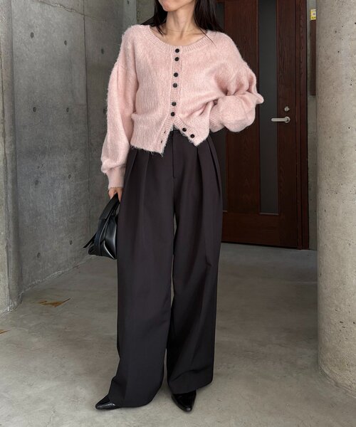 セール】【前後2WAY】モヘア起毛パフカーディガン（カーディガン