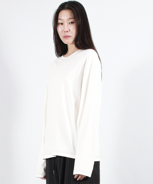 DEMARC(ドゥマーク)の「OUTSTITCH LOOSE FIT LONG SLEEVE TEE - White(Tシャツ/カットソー・レディース・その他・LARGE/MEDIUM)」の3枚目の写真