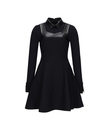 W LEATHER PATCH ONEPIECE_BK