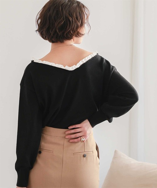 titivate(ティティベイト)の「異素材コンビオフショルダートップス(Tシャツ/カットソー・レディース・杢グレー/アイボリー/ブラック・FREE)」の2枚目の写真