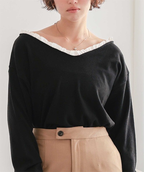 titivate(ティティベイト)の「異素材コンビオフショルダートップス(Tシャツ/カットソー・レディース・杢グレー/アイボリー/ブラック・FREE)」の9枚目の写真