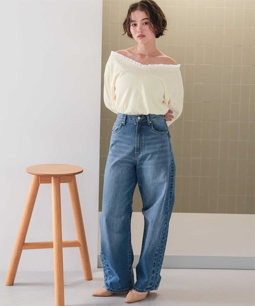 titivate(ティティベイト)の「異素材コンビオフショルダートップス(Tシャツ/カットソー・レディース・杢グレー/アイボリー/ブラック・FREE)」の5枚目の写真