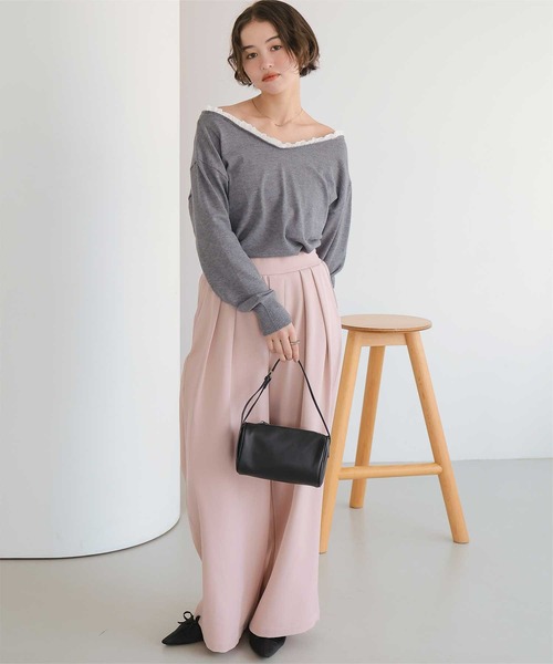 titivate(ティティベイト)の「異素材コンビオフショルダートップス(Tシャツ/カットソー・レディース・杢グレー/アイボリー/ブラック・FREE)」の13枚目の写真