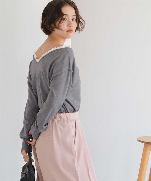 titivate(ティティベイト)の「異素材コンビオフショルダートップス(Tシャツ/カットソー・レディース・杢グレー/アイボリー/ブラック・FREE)」の14枚目の写真