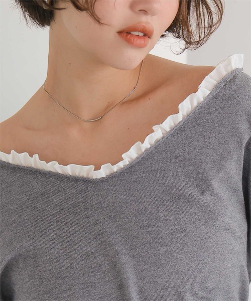 titivate(ティティベイト)の「異素材コンビオフショルダートップス(Tシャツ/カットソー・レディース・杢グレー/アイボリー/ブラック・FREE)」の15枚目の写真
