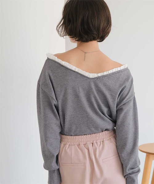 titivate(ティティベイト)の「異素材コンビオフショルダートップス(Tシャツ/カットソー・レディース・杢グレー/アイボリー/ブラック・FREE)」の16枚目の写真