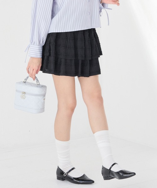 Honeys(ハニーズ)の「裏地パンツ付ティアードスカート(スカート・レディース・ホワイト系その他/ホワイト/ブラック・L/M/S)」の3枚目の写真