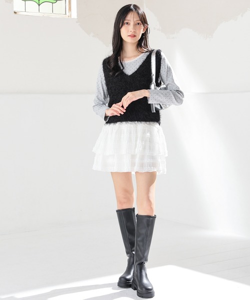 Honeys(ハニーズ)の「裏地パンツ付ティアードスカート(スカート・レディース・ホワイト系その他/ホワイト/ブラック・L/M/S)」の4枚目の写真