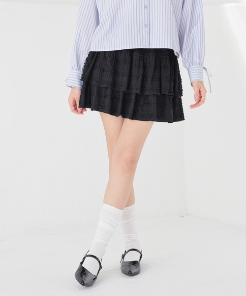 Honeys(ハニーズ)の「裏地パンツ付ティアードスカート(スカート・レディース・ホワイト系その他/ホワイト/ブラック・L/M/S)」の9枚目の写真