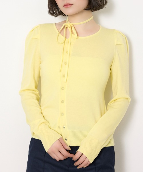 SLY(スライ)の「CURVE RIBBON HG PUFF TOPS カーヴリボンハイゲージ パフトップス 冬服 春服(Tシャツ/カットソー・レディース・ライトイエロー/杢グレー/ライトピンク/ブラック・FREE)」の4枚目の写真